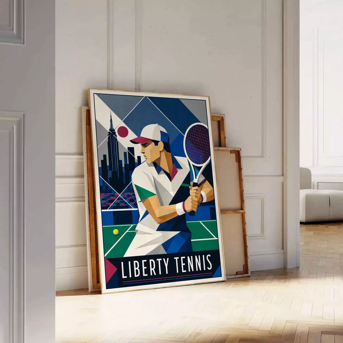 Affiche New York Tennis New York Male Art Deco Coiled revers, affiche Art déco de tennis new-yorkaise
