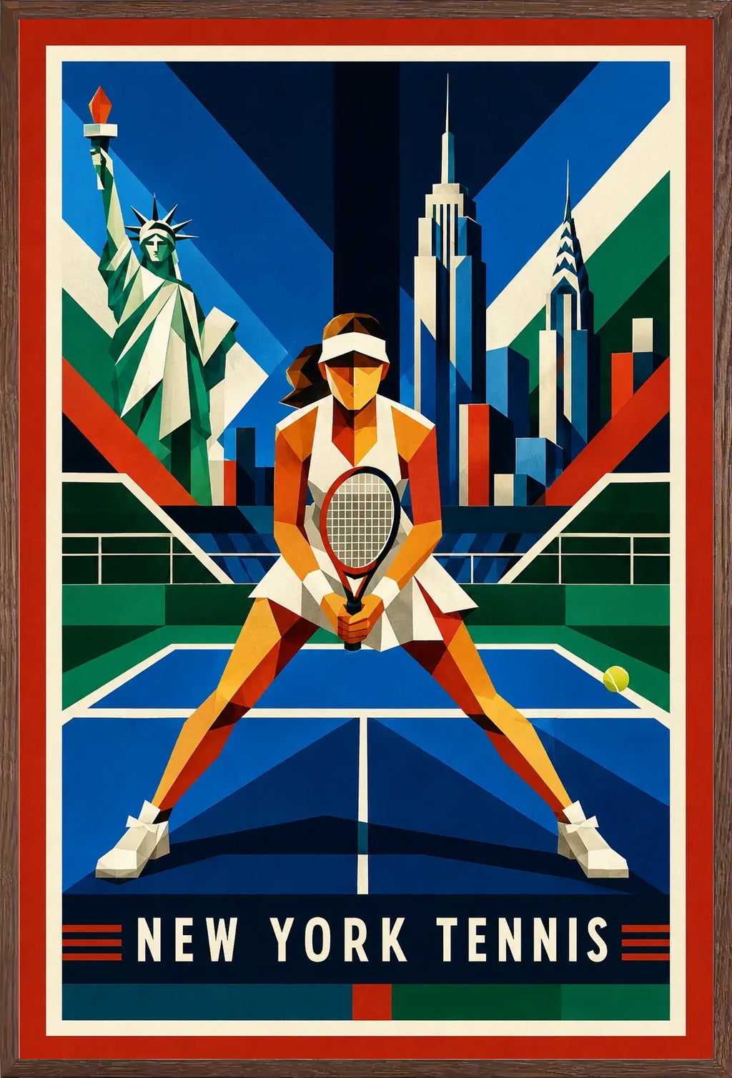 Affiche New York Tennis Geometric Femme Split Step prêt, affiche Art déco de tennis new-yorkaise