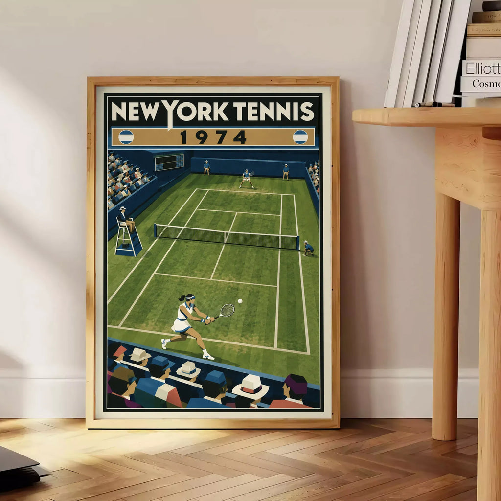Affiche New York Tennis New York Tennis 1974 gazon revers croisé, affiche Art déco de tennis new-yorkaise