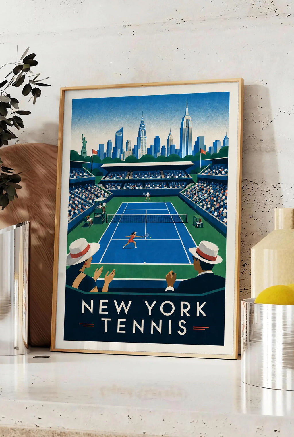 Affiche New York Tennis Stadium Femme Sprint volée, affiche Art déco de tennis new-yorkaise