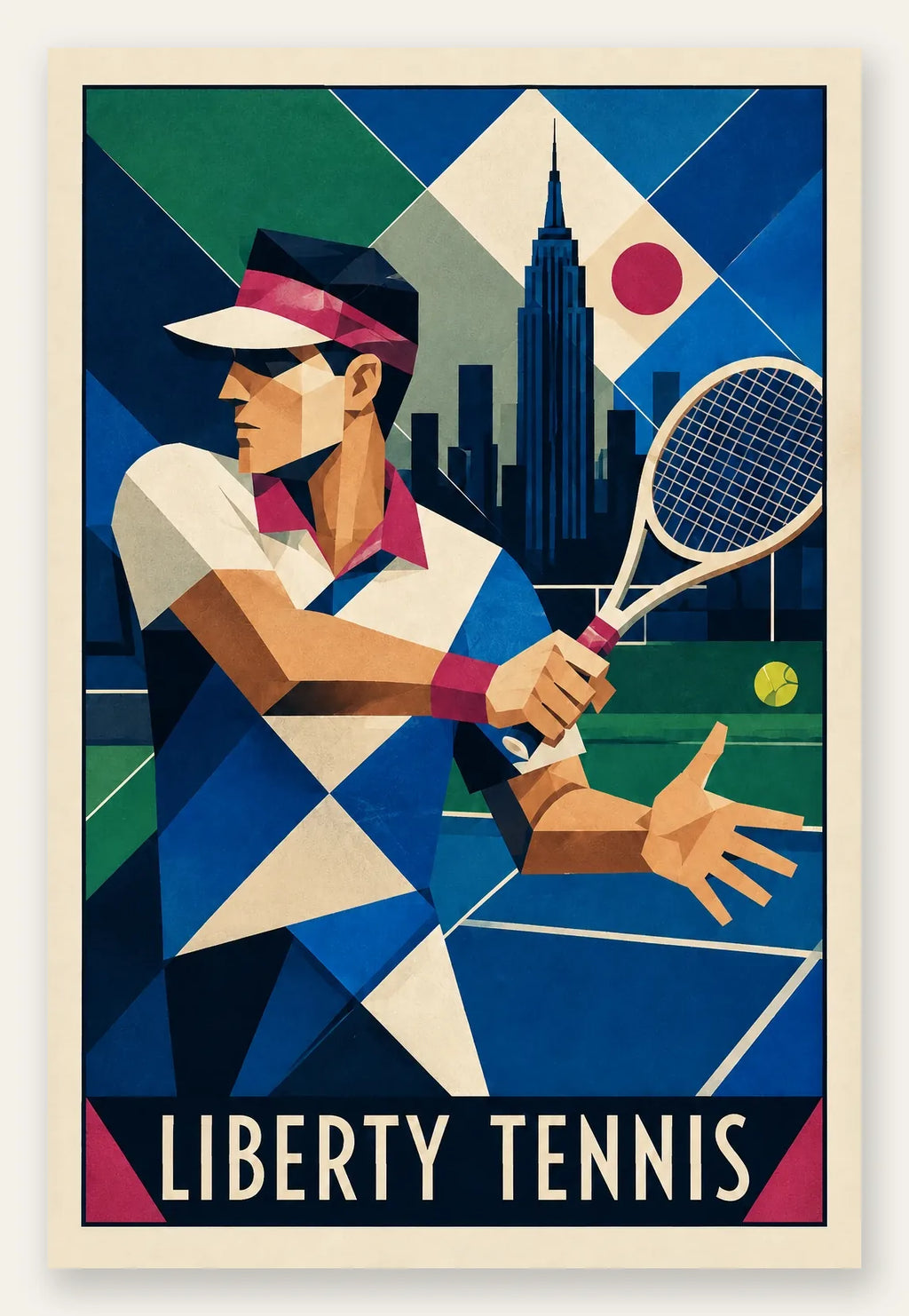 Affiche New York Tennis Art Deco Homme Forehand Followthrough, affiche Art déco de tennis new-yorkaise