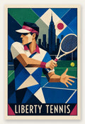 Affiche New York Tennis Art Deco Homme Forehand Followthrough, affiche Art déco de tennis new-yorkaise