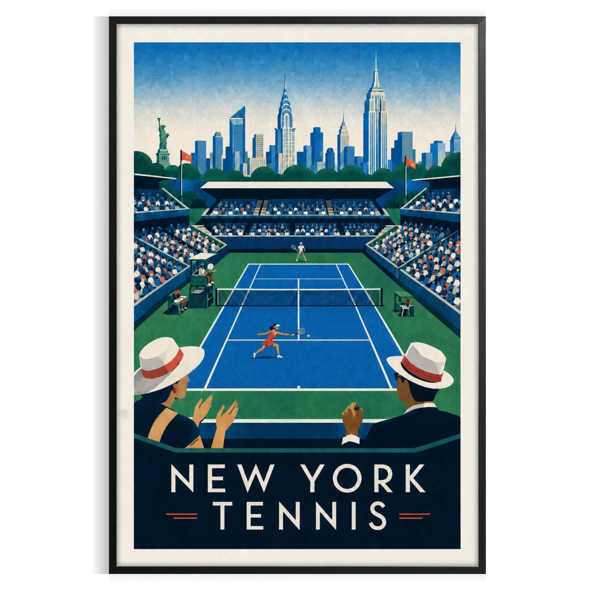 Affiche New York Tennis Stadium Femme Sprint volée, affiche Art déco de tennis new-yorkaise