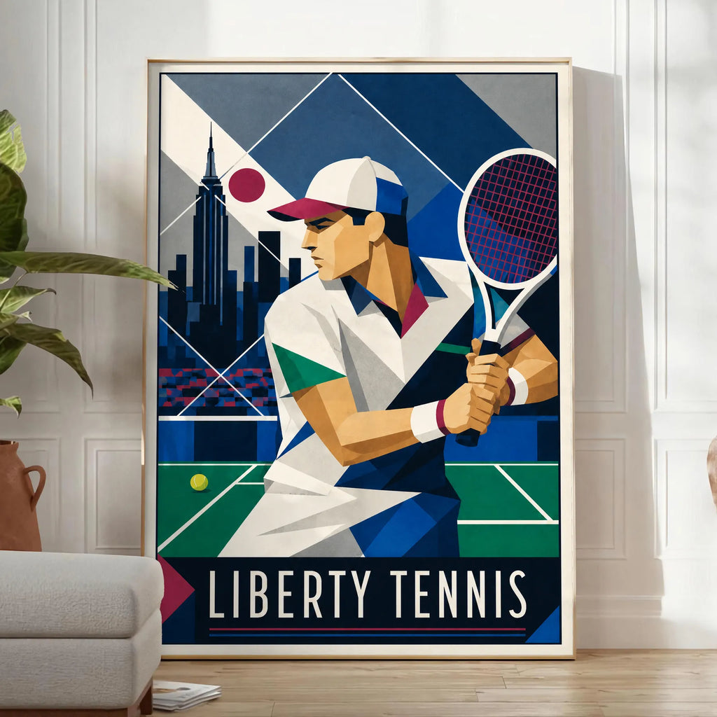 Affiche New York Tennis New York Male Art Deco Coiled revers, affiche Art déco de tennis new-yorkaise