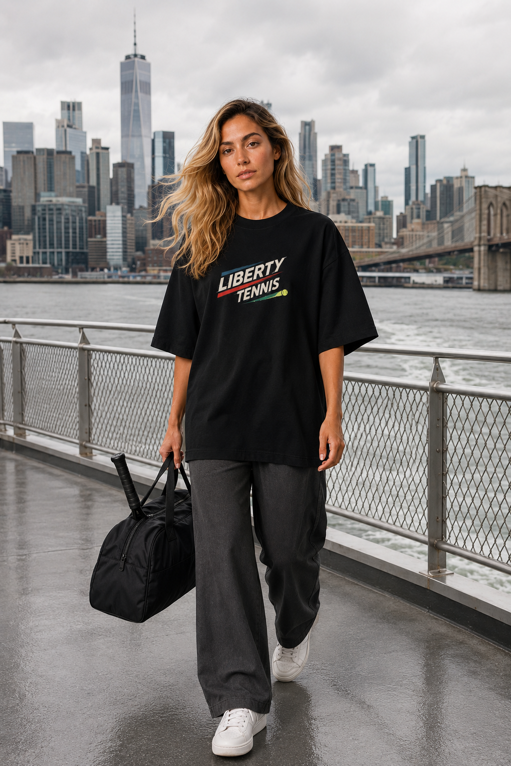 T-shirt New York Tennis Diagonale cinétique 31. design textile unisexe [color:black] [view:front]