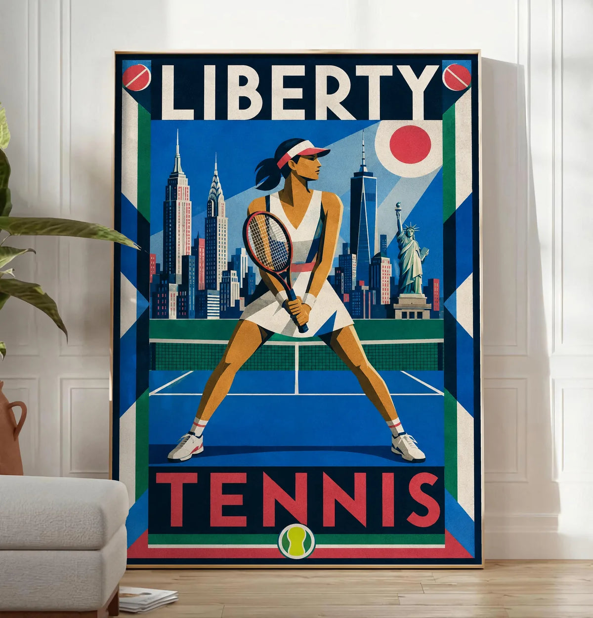 Affiche New York Tennis New York Tennis Femme prêt Pose, affiche Art déco de tennis new-yorkaise