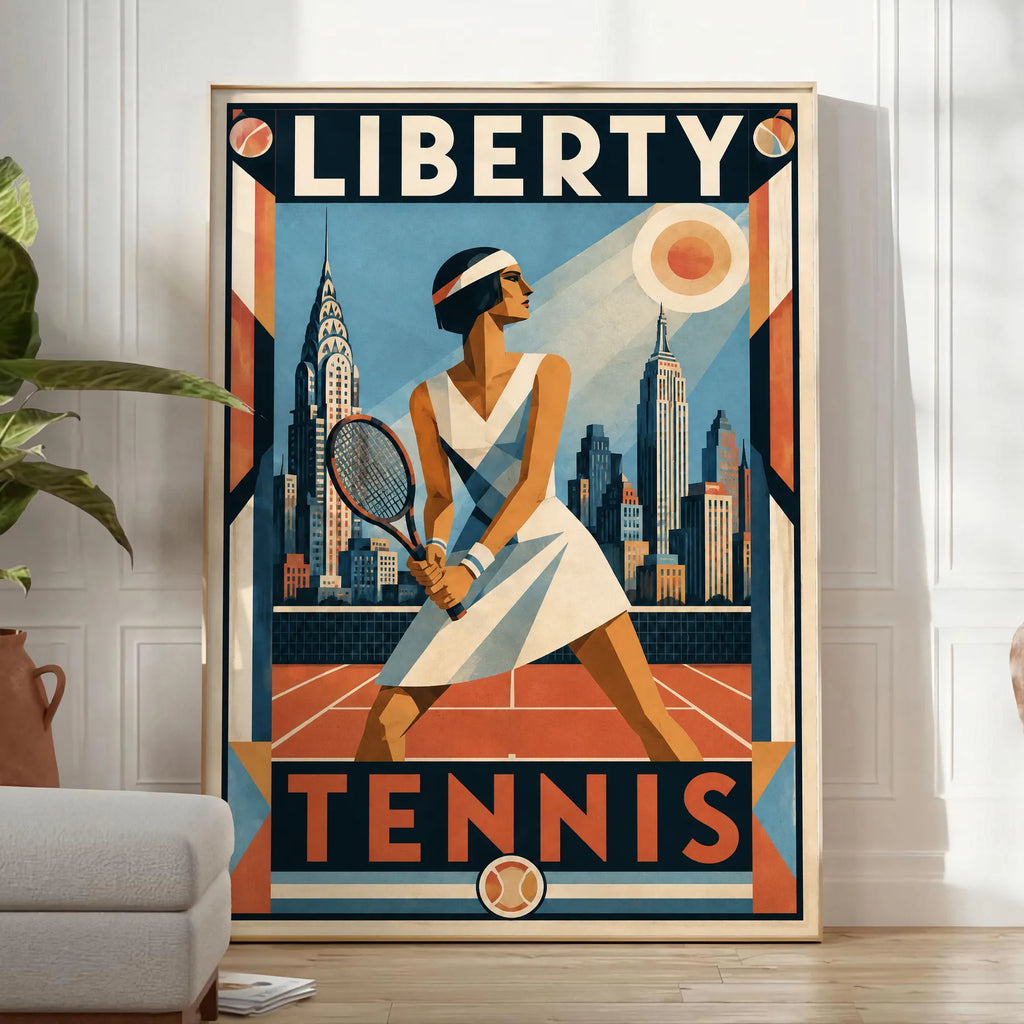 Affiche New York Tennis Femme panorama new-yorkais prêt Pose, affiche Art déco de tennis new-yorkaise