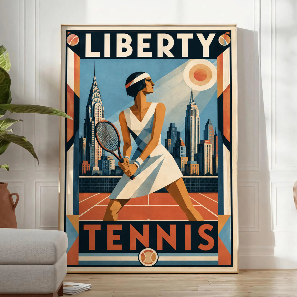 Affiche New York Tennis Femme panorama new-yorkais prêt Pose, affiche Art déco de tennis new-yorkaise