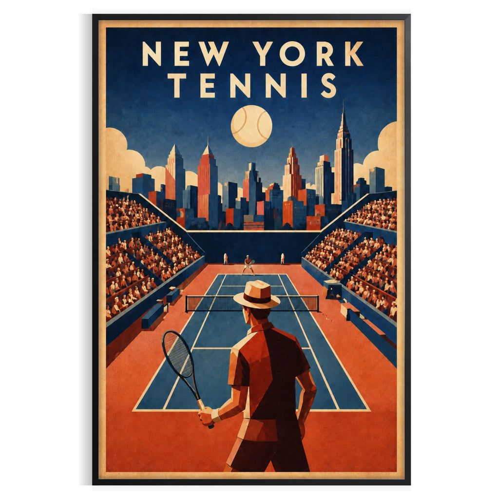 Affiche New York Tennis Homme Twilight Baseline 2, affiche Art déco de tennis new-yorkaise