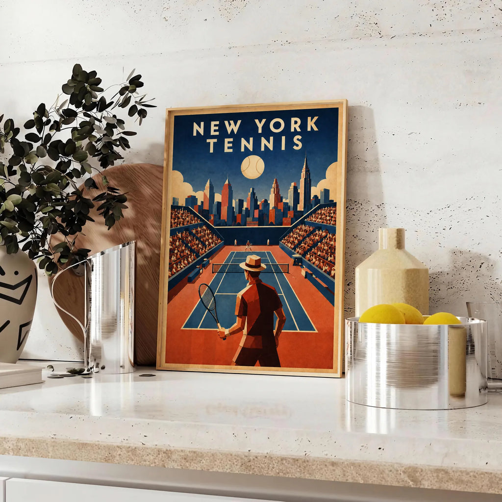 Affiche New York Tennis Homme Twilight Baseline 2, affiche Art déco de tennis new-yorkaise