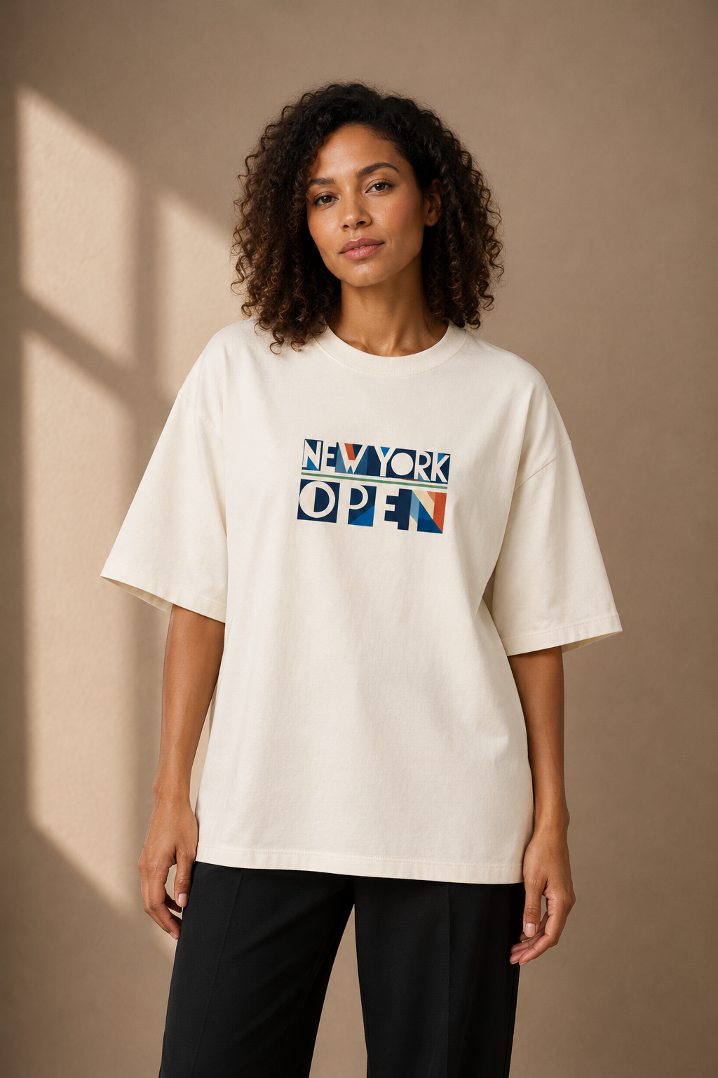 T-shirt New York Tennis Split géométrique 26. design textile unisexe [color:natural] [view:front]