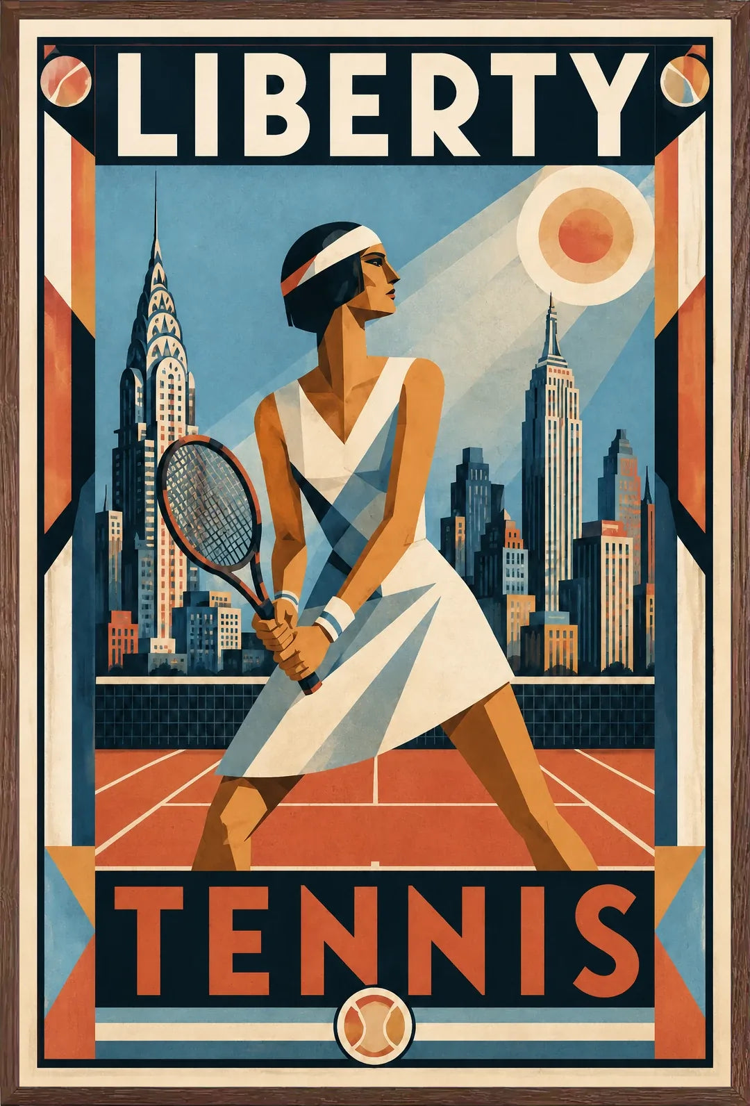 Affiche New York Tennis Femme panorama new-yorkais prêt Pose, affiche Art déco de tennis new-yorkaise