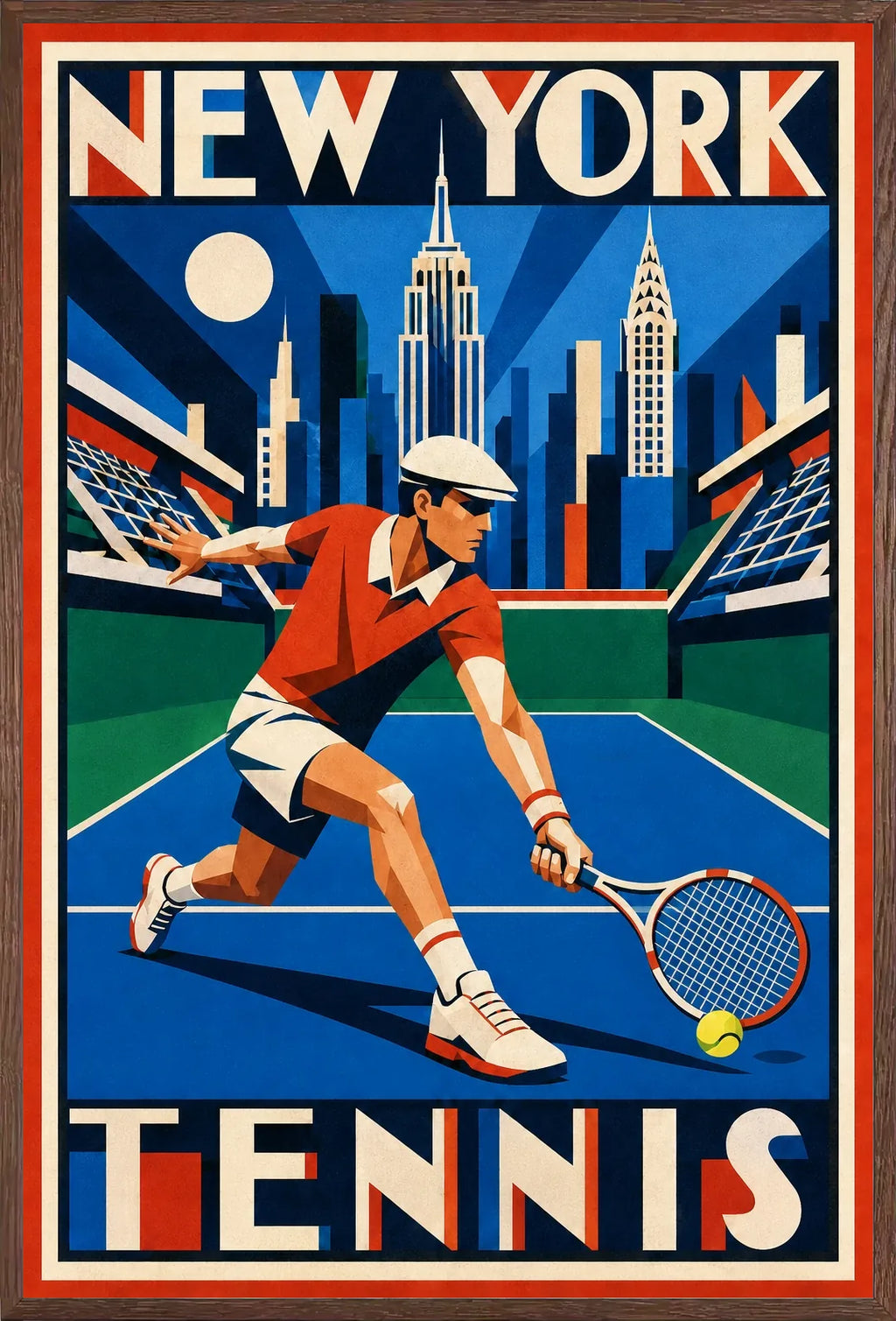 Affiche New York Tennis New York Tennis Homme slice bas, affiche Art déco de tennis new-yorkaise