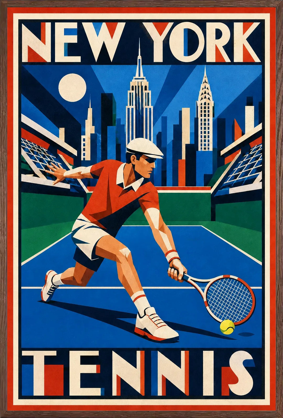 Affiche New York Tennis New York Tennis Homme slice bas, affiche Art déco de tennis new-yorkaise