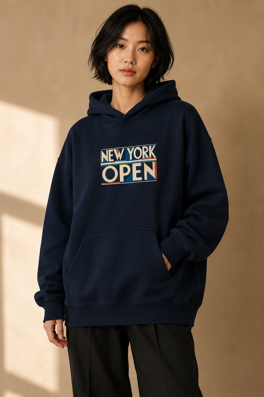 Sweat à capuche New York Tennis Monumental 5. design textile unisexe [color:navy] [view:front]