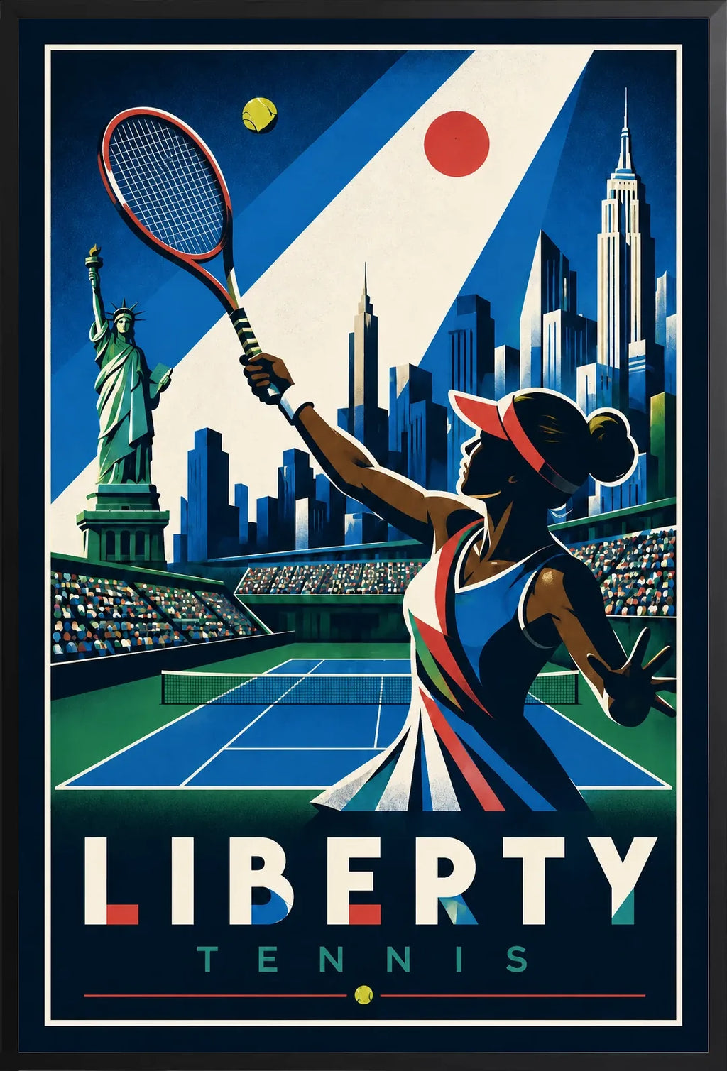 Affiche New York Tennis New York Tennis Femme volée haute, affiche Art déco de tennis new-yorkaise