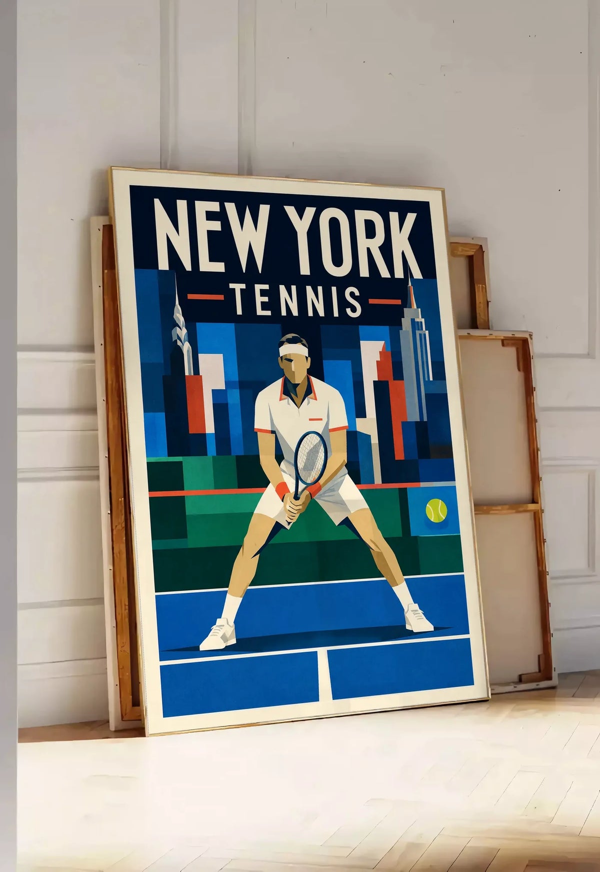 Affiche New York Tennis Ny Male Split Step prêt, affiche Art déco de tennis new-yorkaise