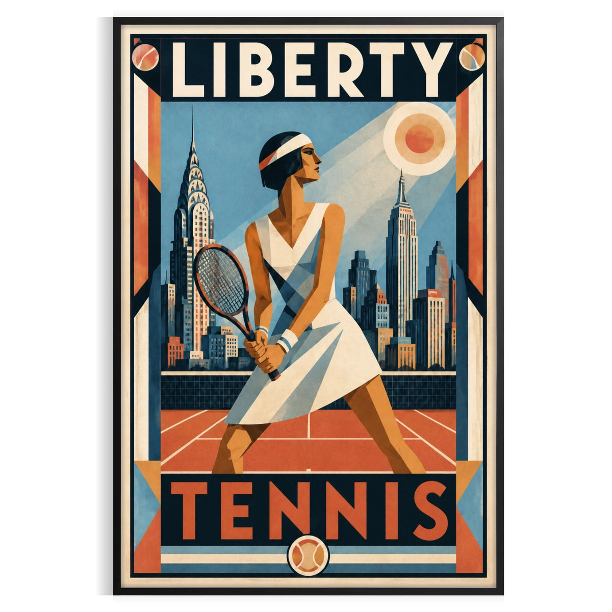 Affiche New York Tennis Femme panorama new-yorkais prêt Pose, affiche Art déco de tennis new-yorkaise