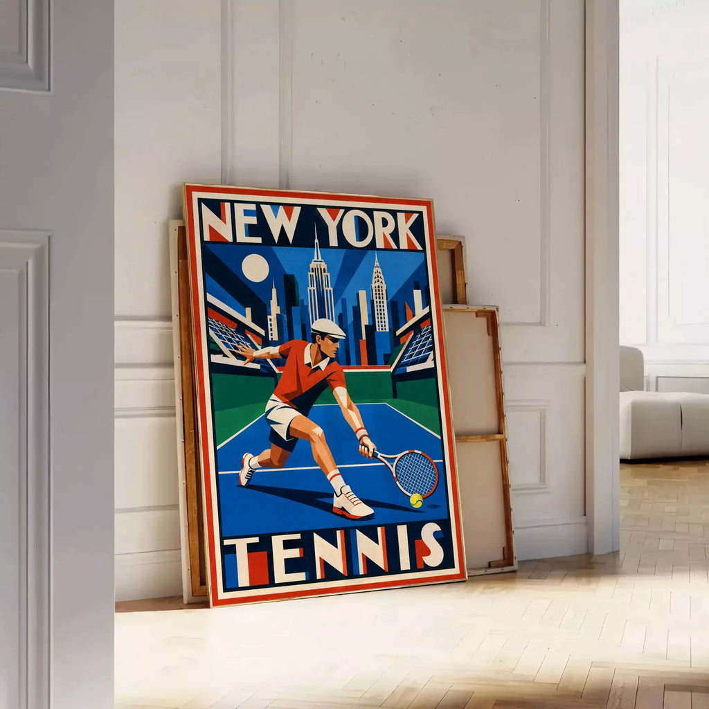 Affiche New York Tennis New York Tennis Homme slice bas, affiche Art déco de tennis new-yorkaise