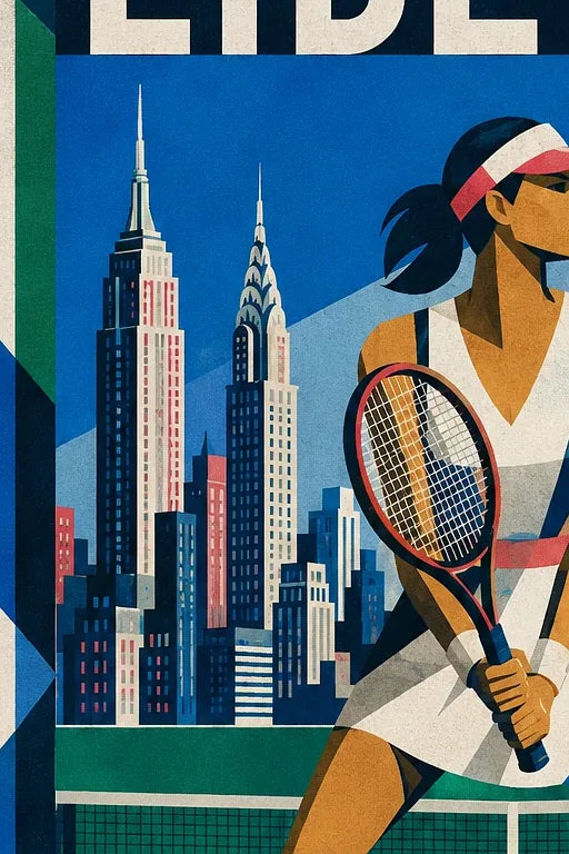 Affiche New York Tennis New York Tennis Femme prêt Pose, affiche Art déco de tennis new-yorkaise
