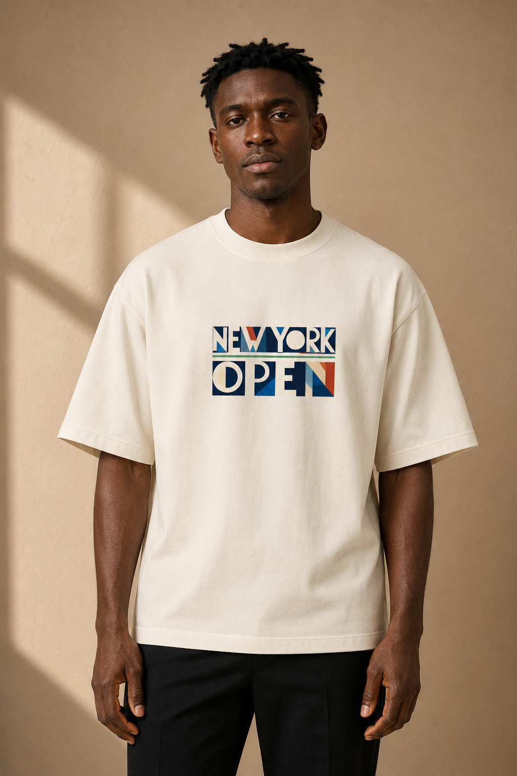 T-shirt New York Tennis Split géométrique 26. design textile unisexe [color:natural] [view:front]