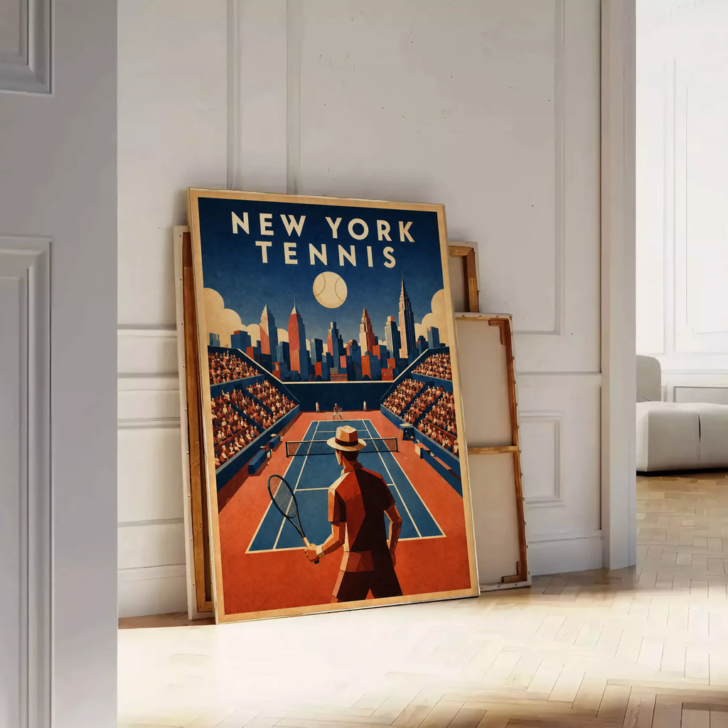 Affiche New York Tennis Homme Twilight Baseline 2, affiche Art déco de tennis new-yorkaise