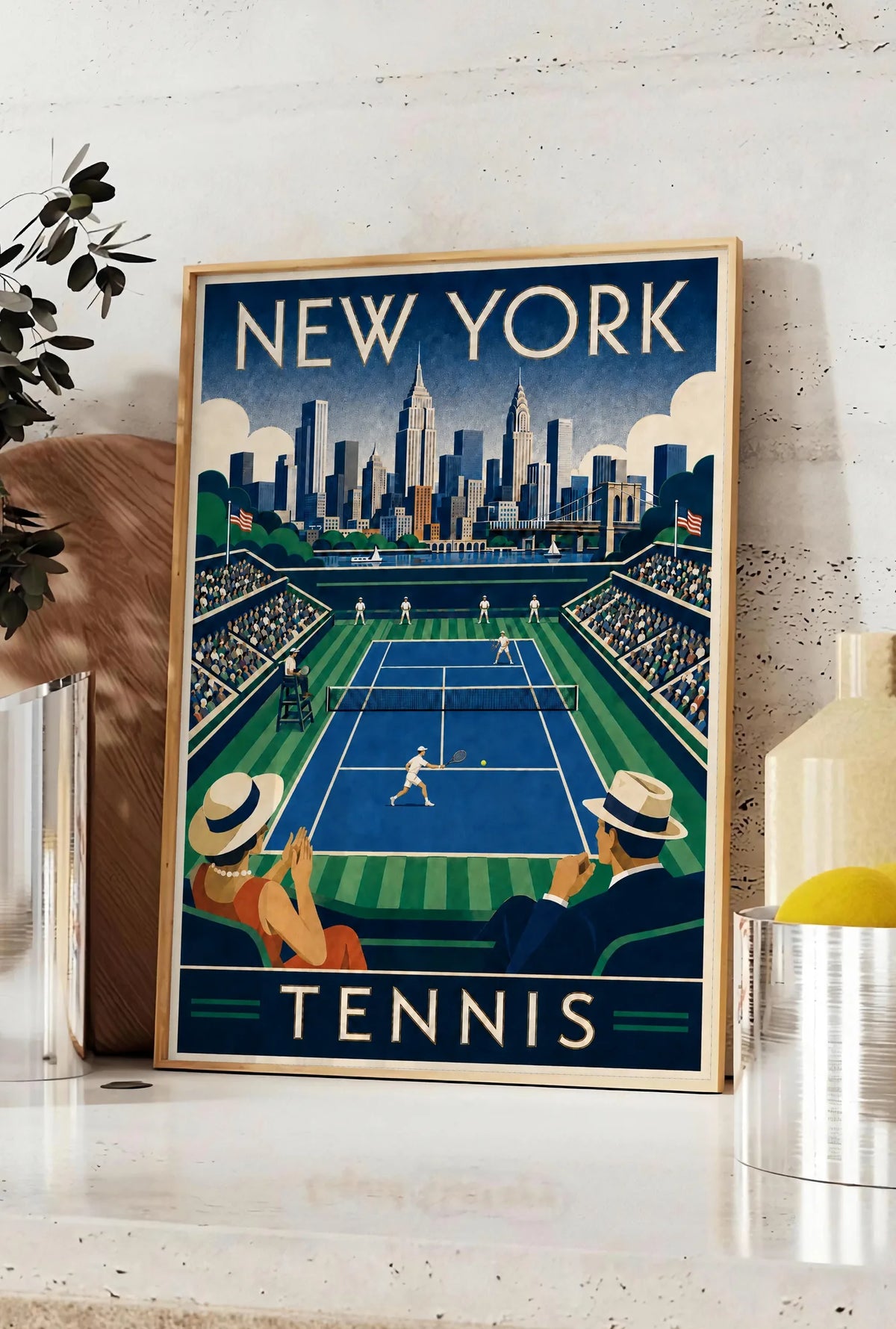 Affiche New York Tennis New York Tennis Stadium Court View, affiche Art déco de tennis new-yorkaise