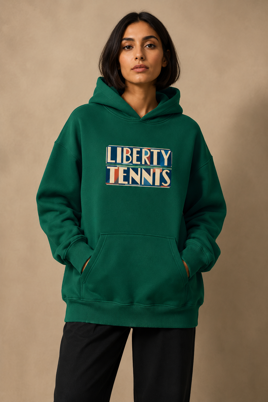 Sweat à capuche New York Tennis Monumental 9. design textile unisexe [color:green] [view:front]