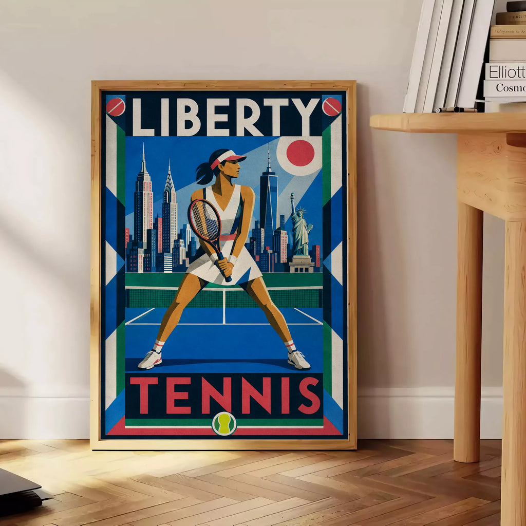 Affiche New York Tennis New York Tennis Femme prêt Pose, affiche Art déco de tennis new-yorkaise