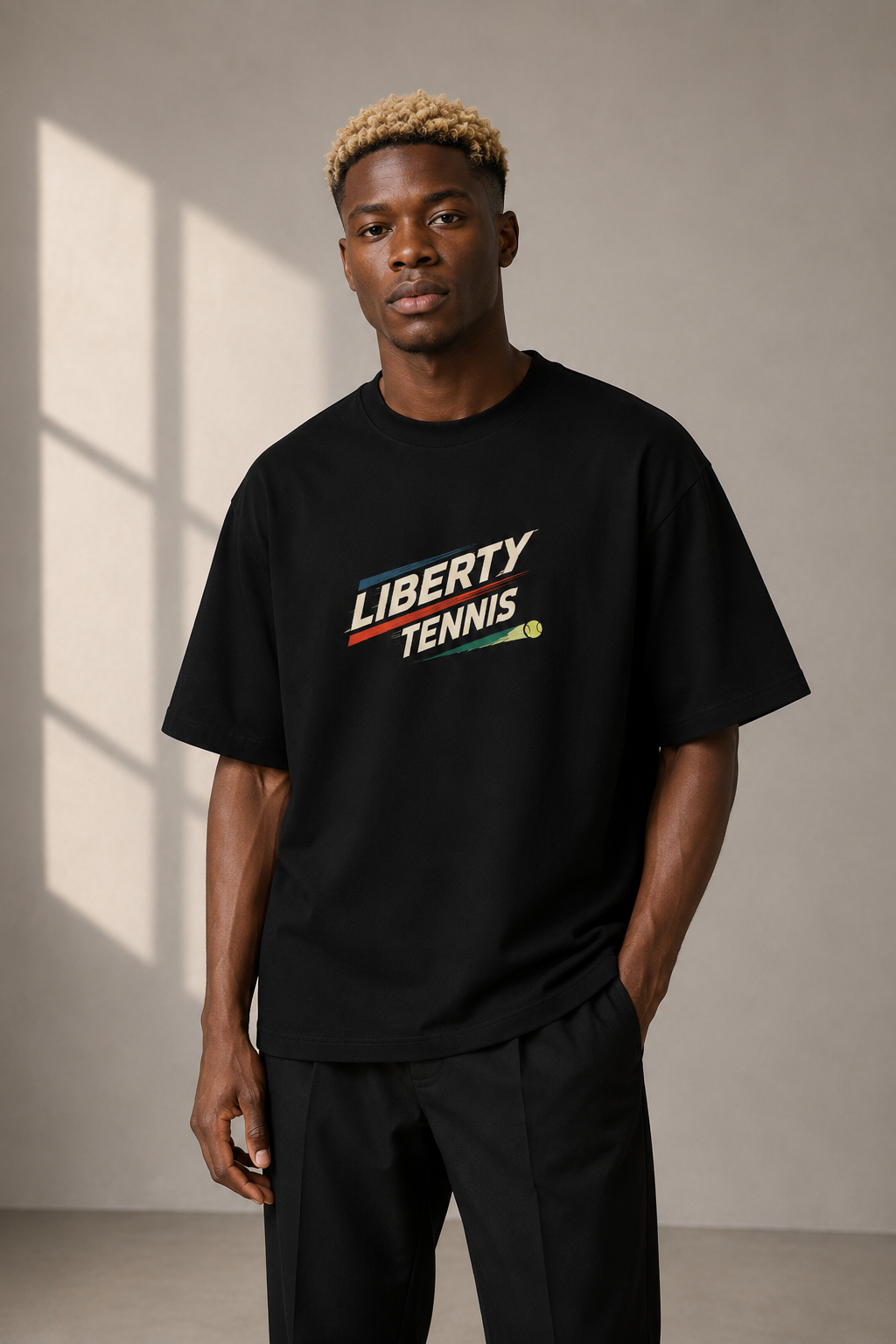 T-shirt New York Tennis Diagonale cinétique 31. design textile unisexe [color:black] [view:front]