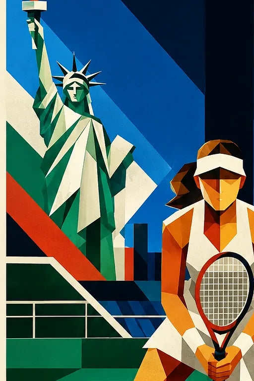 Affiche New York Tennis Geometric Femme Split Step prêt, affiche Art déco de tennis new-yorkaise