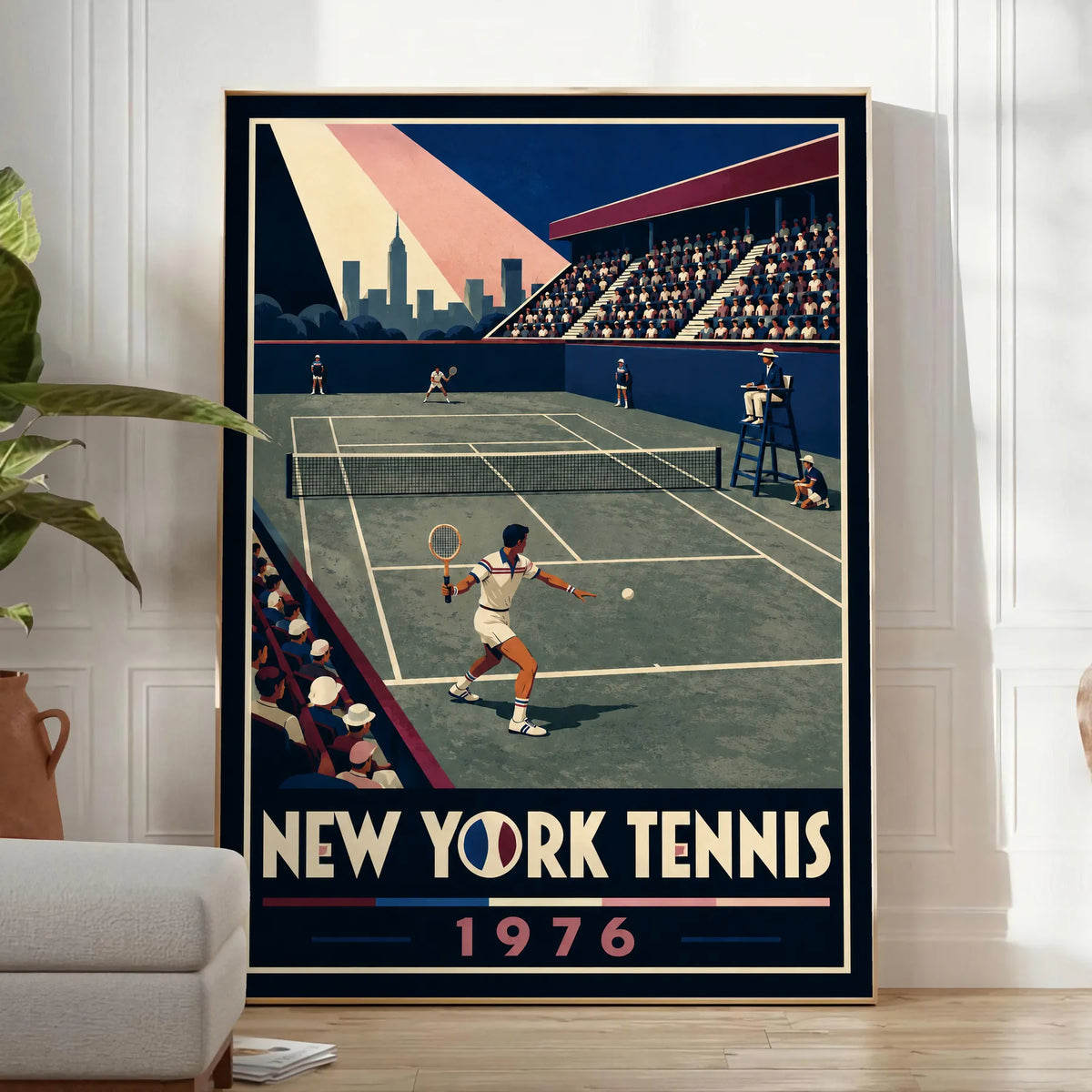 Affiche New York Tennis New York Tennis 1976 Har-Tru vue latérale View, affiche Art déco de tennis new-yorkaise