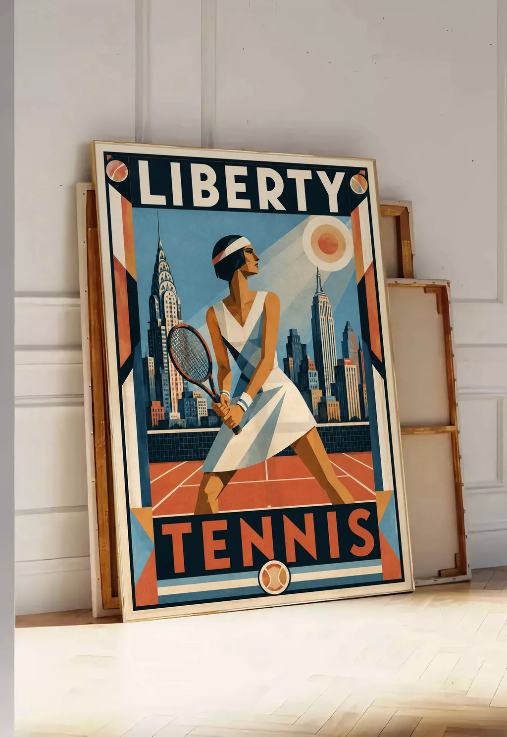 Affiche New York Tennis Femme panorama new-yorkais prêt Pose, affiche Art déco de tennis new-yorkaise