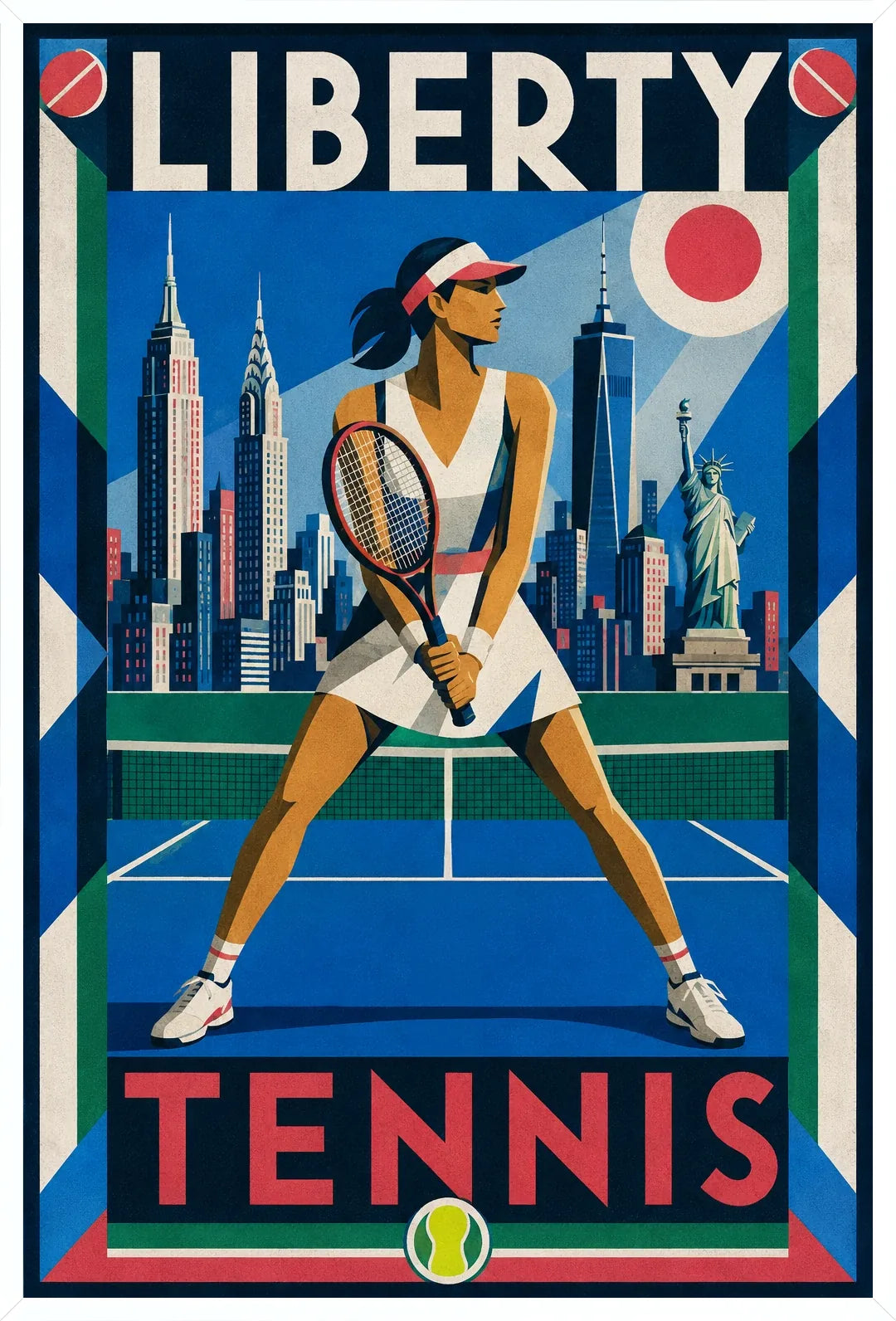 Affiche New York Tennis New York Tennis Femme prêt Pose, affiche Art déco de tennis new-yorkaise