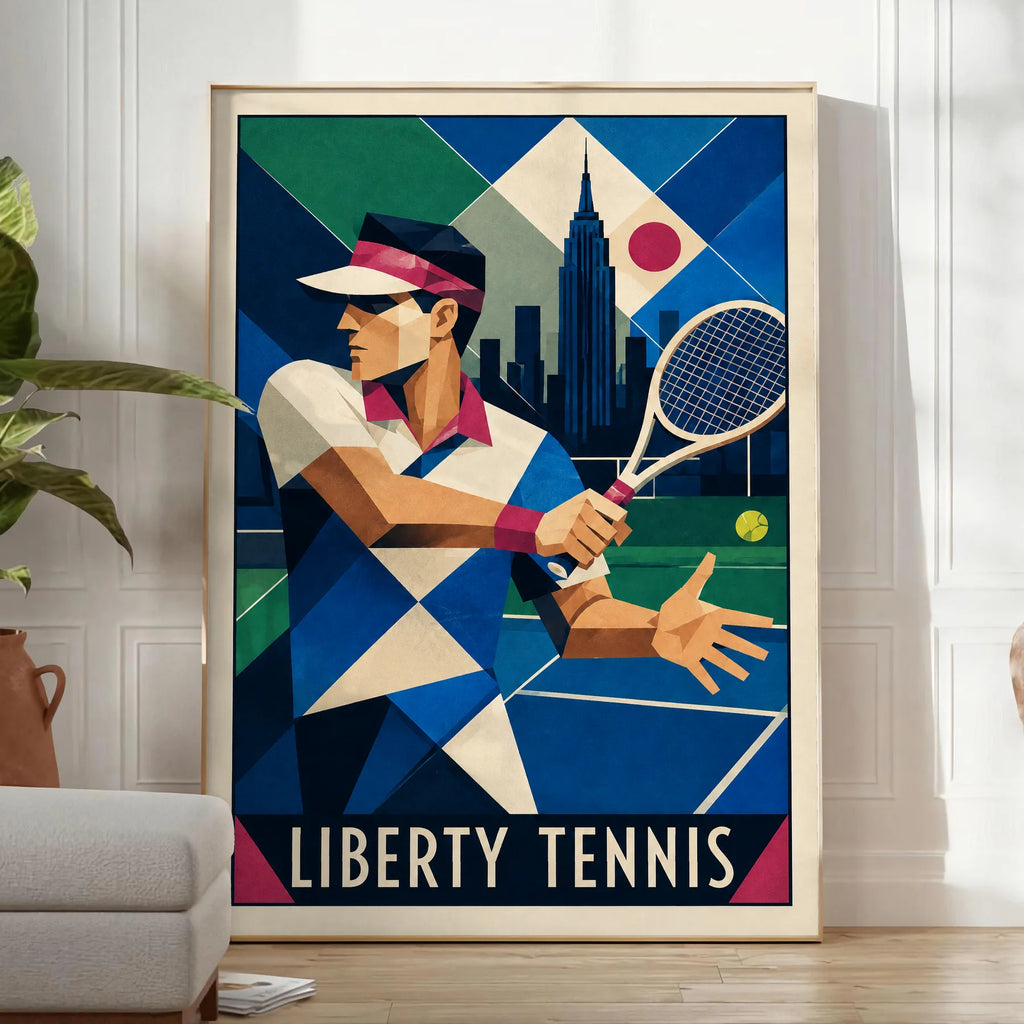 Affiche New York Tennis Art Deco Homme Forehand Followthrough, affiche Art déco de tennis new-yorkaise
