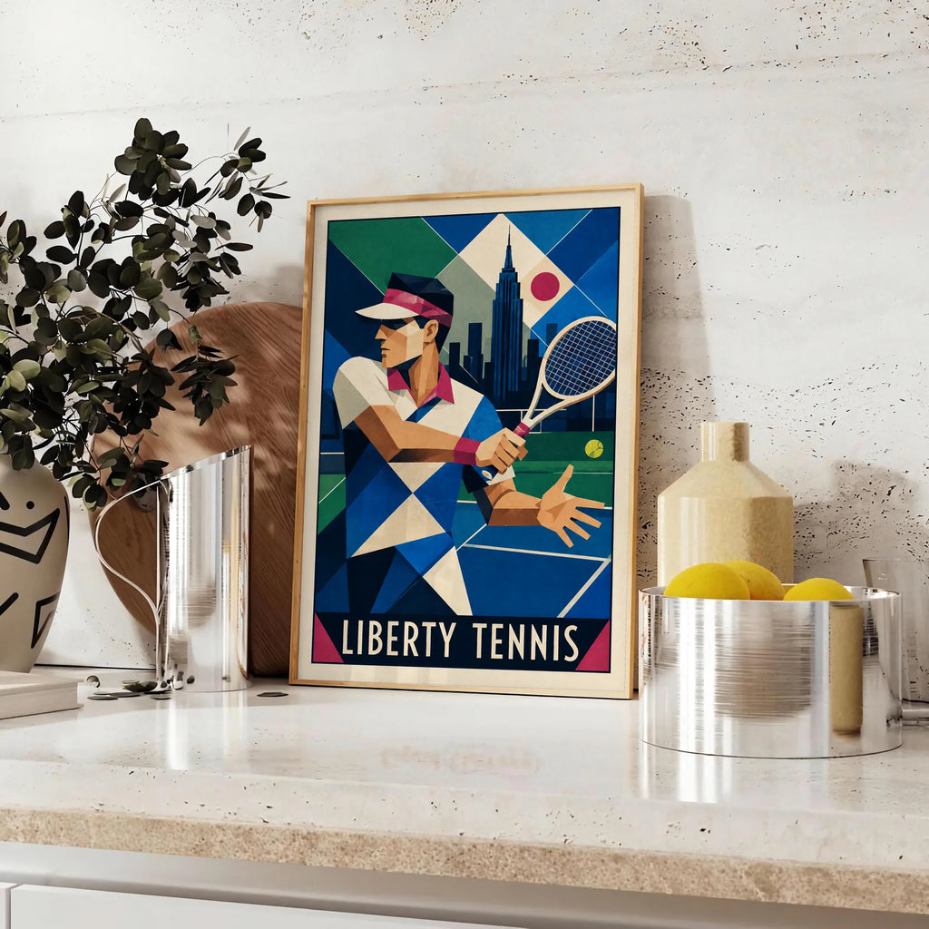 Affiche New York Tennis Art Deco Homme Forehand Followthrough, affiche Art déco de tennis new-yorkaise
