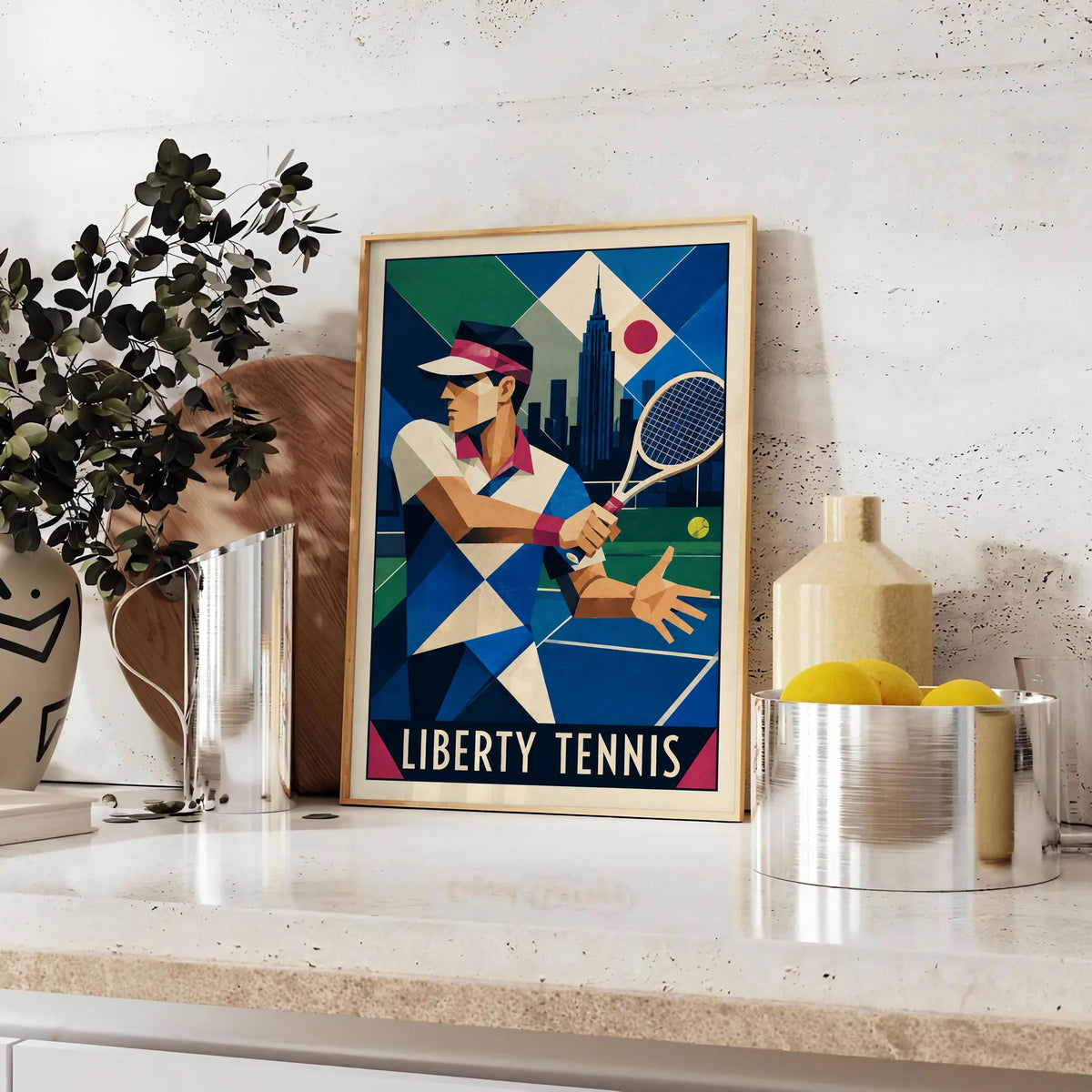 Affiche New York Tennis Art Deco Homme Forehand Followthrough, affiche Art déco de tennis new-yorkaise