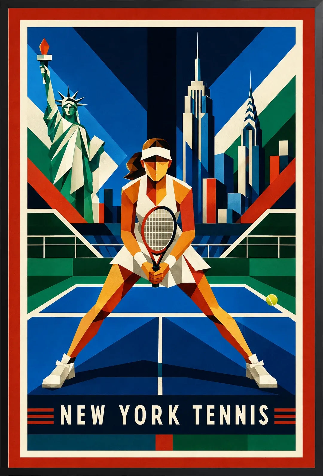 Affiche New York Tennis Geometric Femme Split Step prêt, affiche Art déco de tennis new-yorkaise