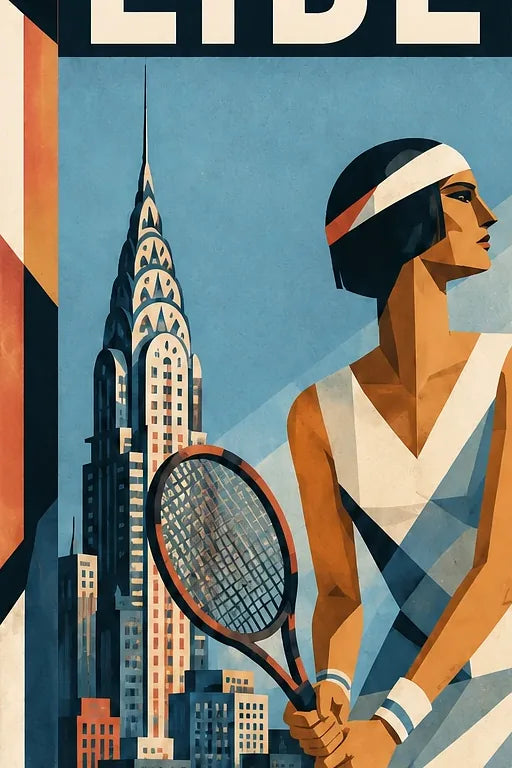 Affiche New York Tennis Femme panorama new-yorkais prêt Pose, affiche Art déco de tennis new-yorkaise
