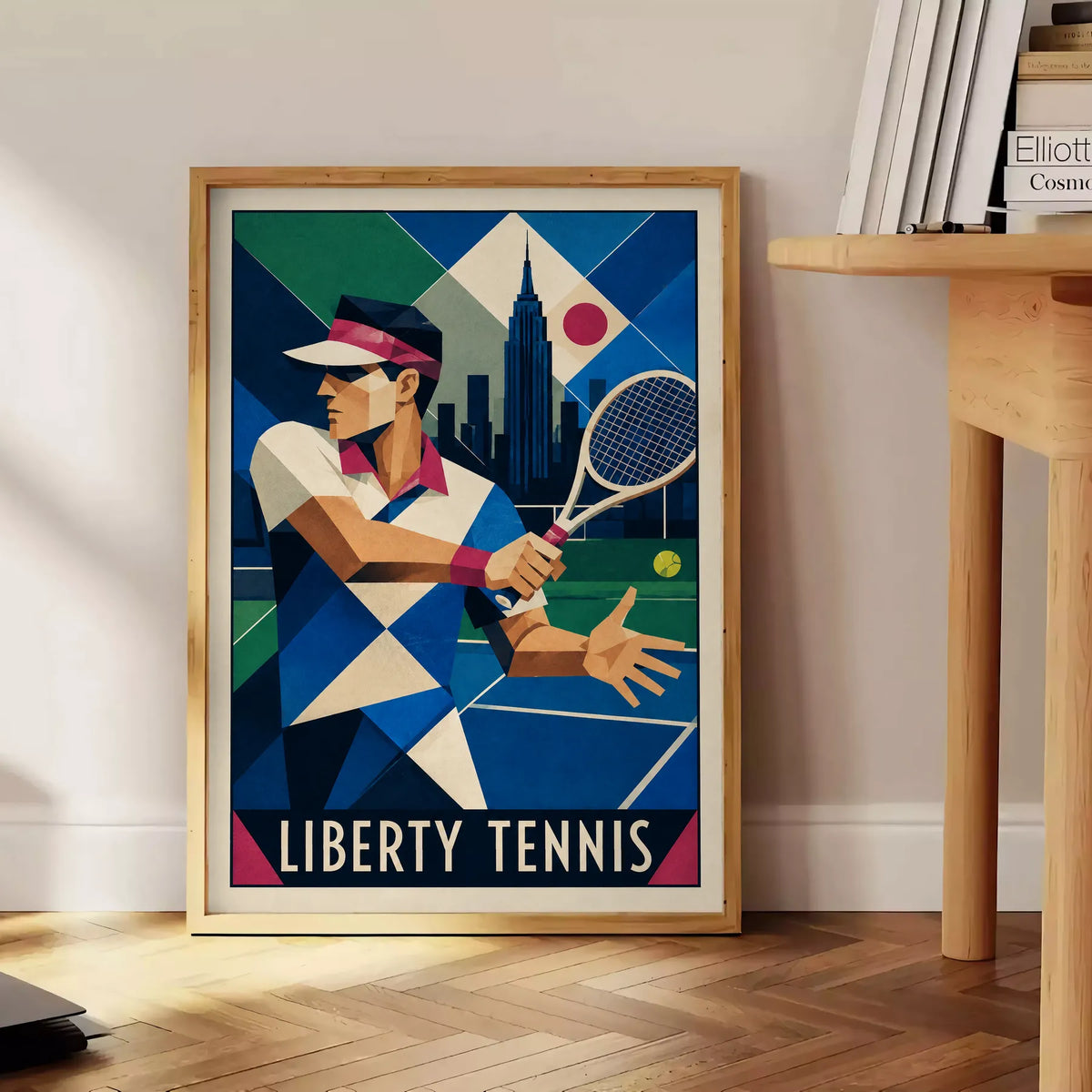 Affiche New York Tennis Art Deco Homme Forehand Followthrough, affiche Art déco de tennis new-yorkaise
