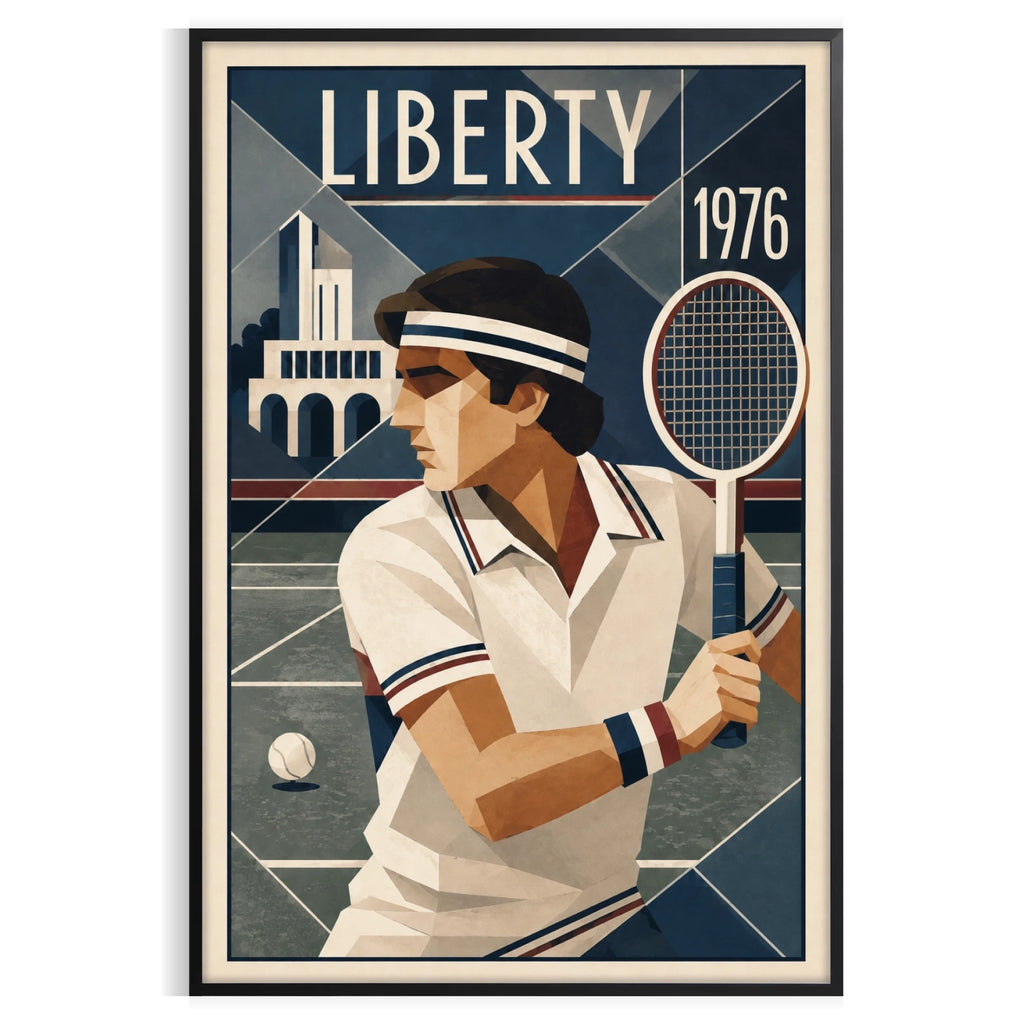 Affiche New York Tennis Liberty Tennis 1976 Har-Tru prêt, affiche Art déco de tennis new-yorkaise