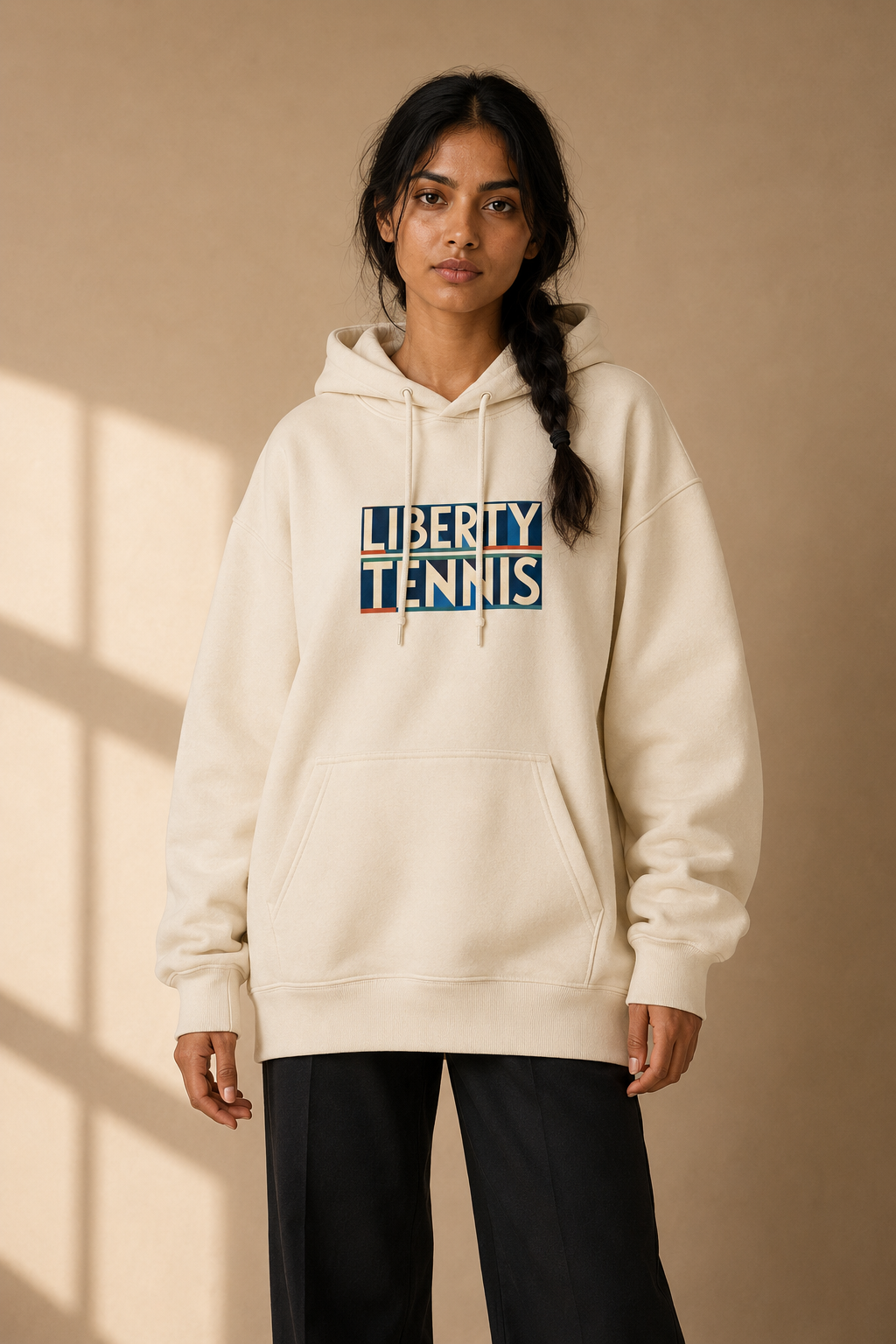 Sweat à capuche New York Tennis Monumental 6. design textile unisexe [color:natural] [view:front]