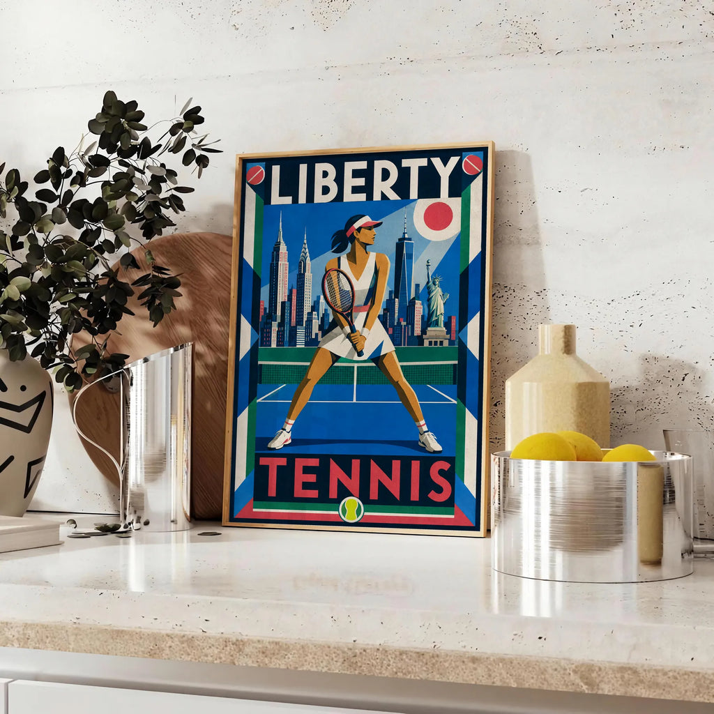 Affiche New York Tennis New York Tennis Femme prêt Pose, affiche Art déco de tennis new-yorkaise