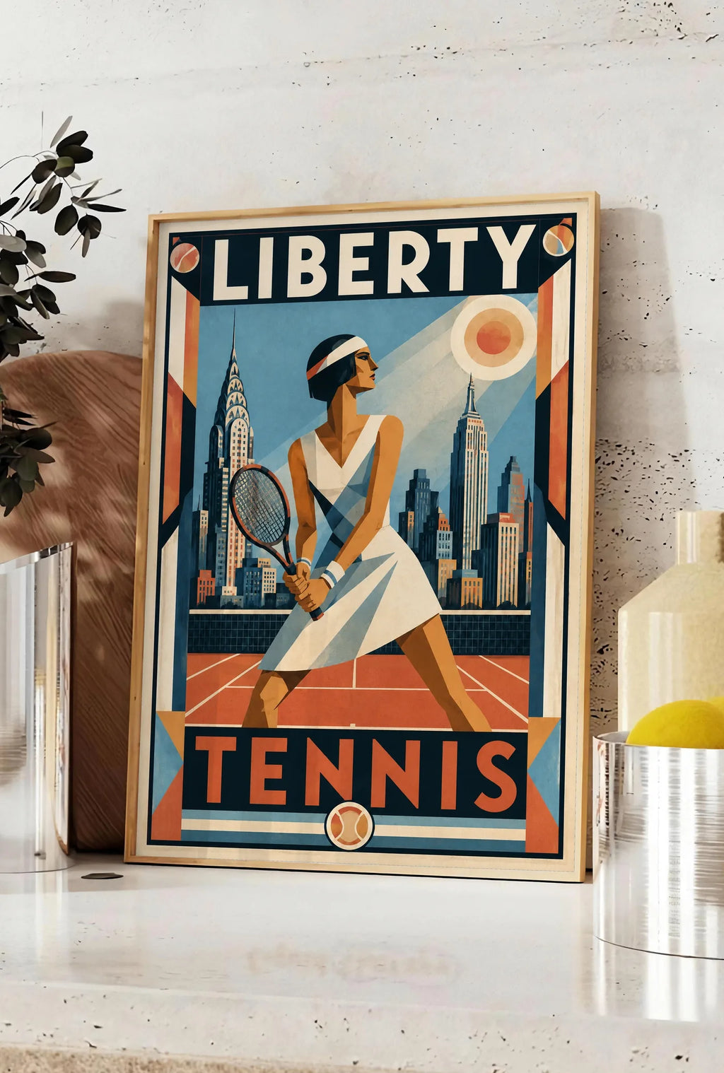 Affiche New York Tennis Femme panorama new-yorkais prêt Pose, affiche Art déco de tennis new-yorkaise