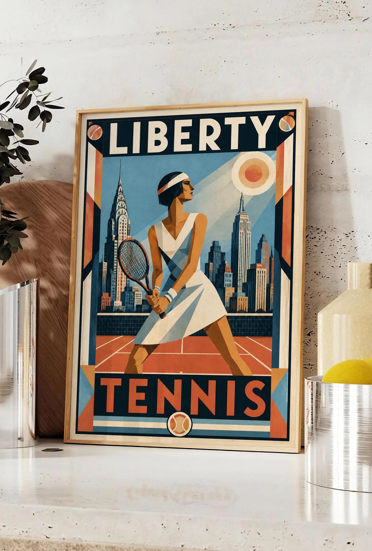 Affiche New York Tennis Femme panorama new-yorkais prêt Pose, affiche Art déco de tennis new-yorkaise