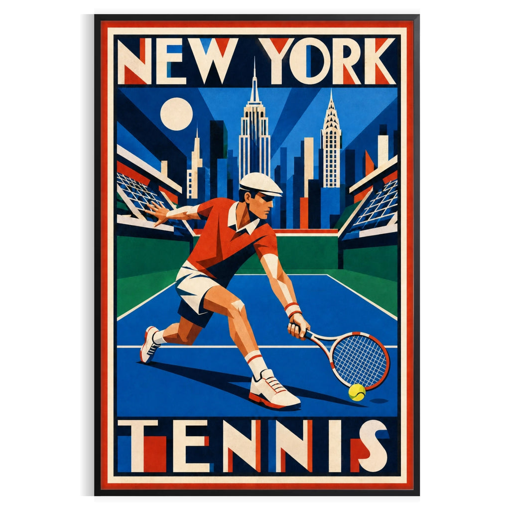 Affiche New York Tennis New York Tennis Homme slice bas, affiche Art déco de tennis new-yorkaise