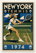 Affiche New York Tennis New York Tennis 1974 Femme gazon volée, affiche Art déco de tennis new-yorkaise