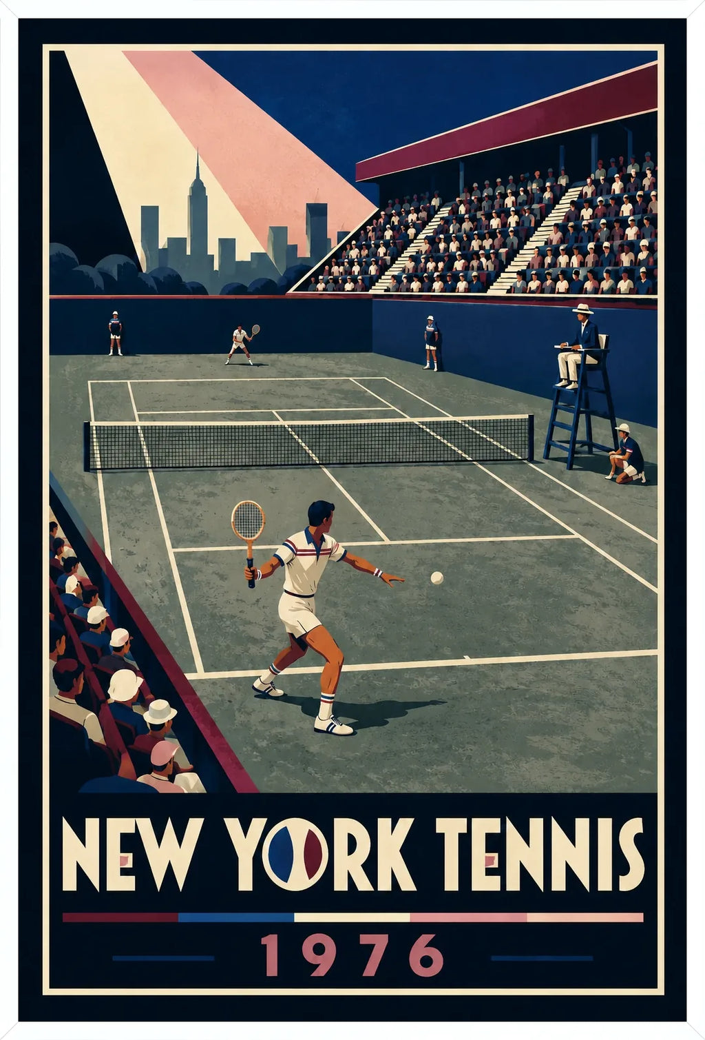 Affiche New York Tennis New York Tennis 1976 Har-Tru vue latérale View, affiche Art déco de tennis new-yorkaise
