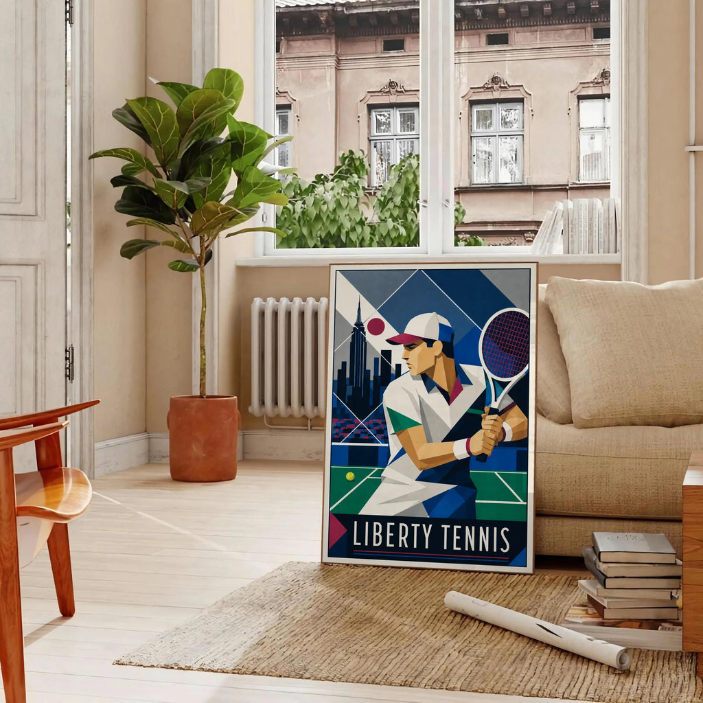 Affiche New York Tennis New York Male Art Deco Coiled revers, affiche Art déco de tennis new-yorkaise