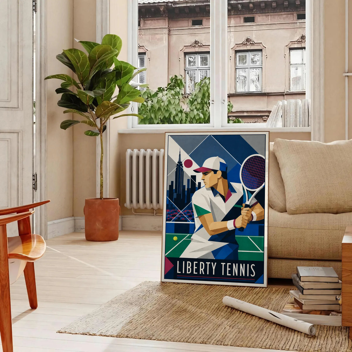 Affiche New York Tennis New York Male Art Deco Coiled revers, affiche Art déco de tennis new-yorkaise